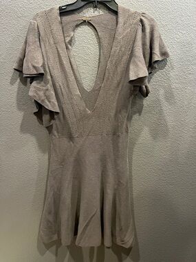 Free people Women's Taupe Ruffle-Sleeve Knit Dress